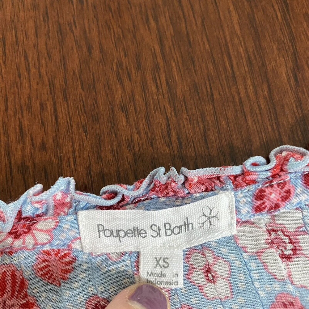 Poupette St Barth $430 Womens Floral Mini Dress XS Blue Rayon V-Neck Beach Boho - Picture 8 of 11